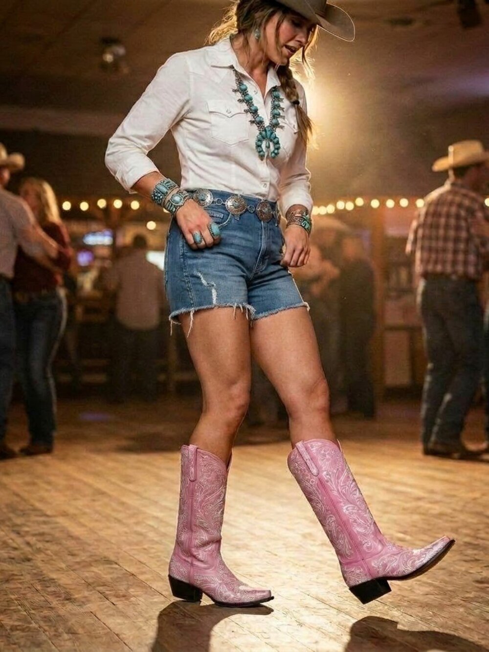 Pink Western Blossom Cowgirl Boots-Hand tooled Leather Valentina Trail